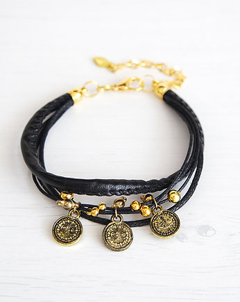 Bransoletka - Czarna, monety - złota, yenoo
