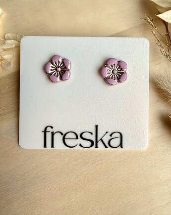 Kolczyki Kwiaty - brudny róż ze srebrem, freska