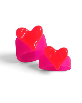Pierścionek x2 : RAZEM TANIEJ! pierścionki z żywicy : HEART : fluo, kaktusia