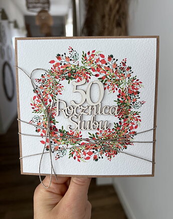 Rustykalna kartka życzenia z okazji 50. rocznicy ślubu, sorte