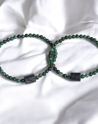 WYSYŁKA 24h - KOMPLET dla PARY : agat mszysty & czarny turmalin, kaktusia