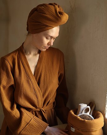 Muślinowy turban na włosy cynamon, Mune