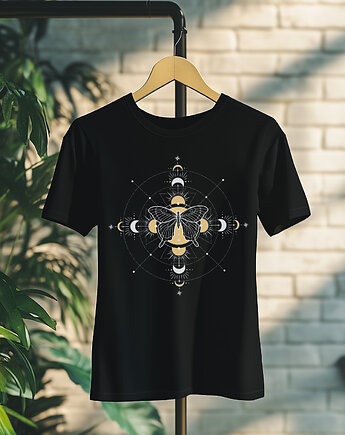 Koszulka - Święta geometria - Motyl z gwiezdnym ornamentem, Black Sapphire Art