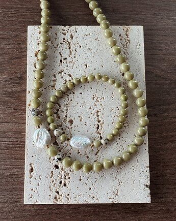 Naszyjnik Jaspis Matcha i Perła, Chmolowska Jewellery