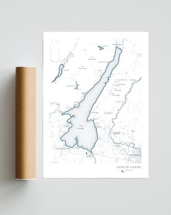 Włochy Jezioro Garda/ plakat mapa, OKAZJE - Prezent na 50 urodziny