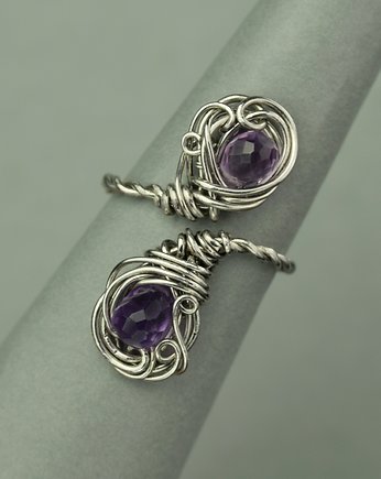 Pierścionek regulowany ametyst wire wrapping, Agata Rozanska