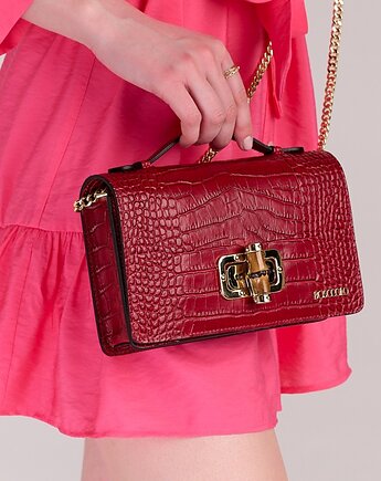 Torebka Skórzana - bordowa - uchwyt i pasek (6736), BOSCCOLO