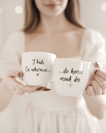 Zestaw 2 białych kubków porcelanowych 300 ml - motyw złotego serca dla pary n, Nadzwyczajnie