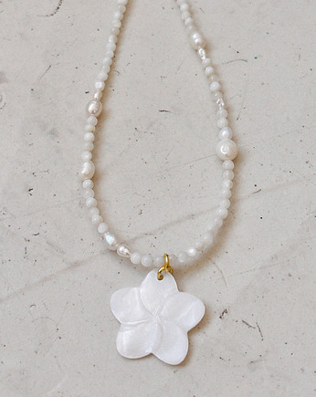 Naszyjnik letni kamień księżycowy i perły naturalne, Chmolowska Jewellery