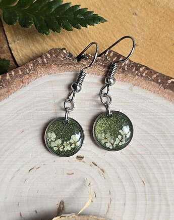 Kolczyki srebrne zielone prawdziwe kwiaty, zkwiatem