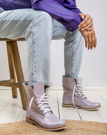 DZIURKOWANEWORKERY-SKÓRA NATURALNA-MODEL 428 - KOLOR LILIOWY METALICZNY, Zapato