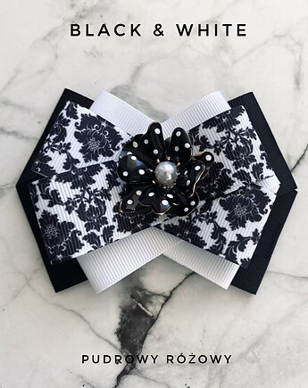 Brosza Black & White z efektowym kwiatem w kropeczki New, Pudrowy Różowy