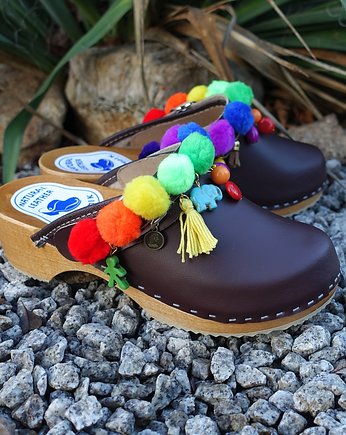 Niepowtarzalne tęczowe boho drewniaki- rozm 36, Mró Soutache
