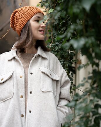 Klasyczna Czapka Slouchy - Ruda, Knit to Fit