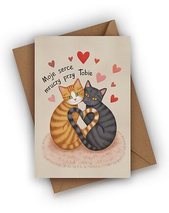 Kartka miłosna- Moje serce mruczy przy Tobie, Czarna Owca Karteczki