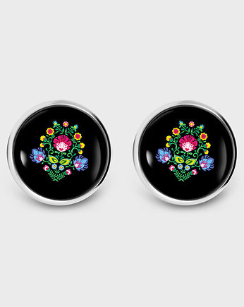 Kolczyki sztyfty - Folkowe czarne - grafika, yenoo