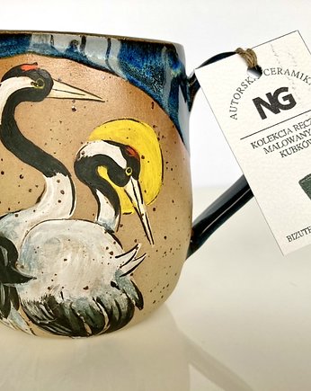 Kubek ręcznie malowany Żurawie, NG Autorska bizuteria ceramiczna