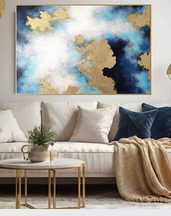 ŚWIETLISTY HORYZONT - obraz abstrakcyjny z fakturą i złoceniami 100x70 cm, Anna Jatczak Art