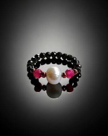 Pierścionek :: magenta :: perła, spinel i agat, kaktusia