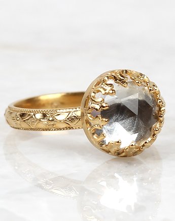 Złoty pierścionek Princess z kryształem górskim w stylu Vintage, Blooming Stones