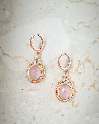 Kolczyki pozłacane z różowym kwarcem- unikat, ISSI Jewelry