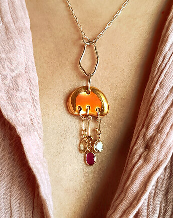 Naszyjnik ceramiczny Chmurka , srebro pozłacane, Kolekcja Parian, ZIĘBA