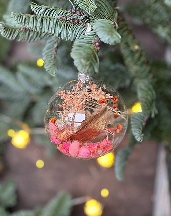 Szklana bombka na choinkę z suszonymi kwiatami, wyjątkowy prezent, Rosa