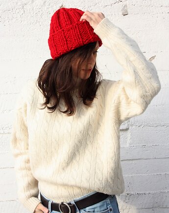 Czapka beanie handmade karmazyn, Mademoiselle Patrini