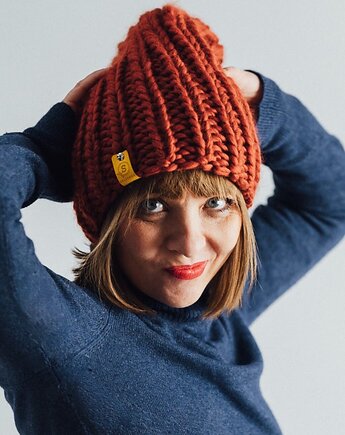 Wełniana czapka zimowa peruvian WOOLY terakota, sploteka