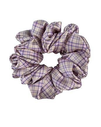 Gumka jedwabna, scrunchie, frotka lawendowa krata MAXI, Capillum