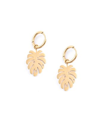 Duże liście monstery - kolczyki koła ze stali szlachetnej pozłacanej, Kulka Bransoletki