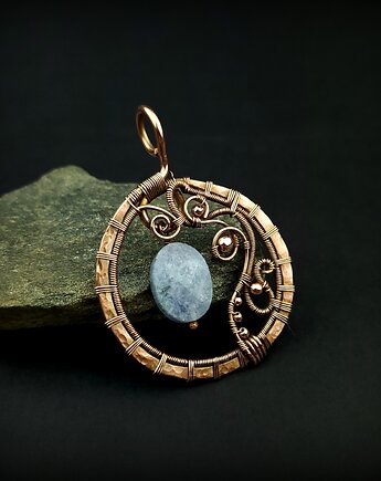 Akwamaryn wisiorek wire wrapping, Blue Pearl Art