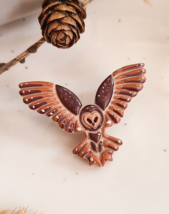 Pin sowa, broszka w kształcie sowy, z wizerunkiem sowy, duży ptak, boho, Dary Rusałki