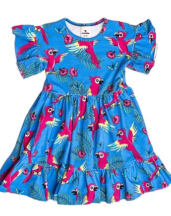 Sukienka z falbanami Niebieska Papuga, mullido