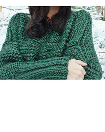 Sweter leśna zieleń  z wełną, Mademoiselle Patrini
