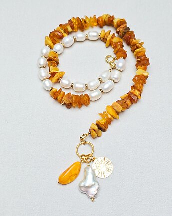 Naszyjnik  Perłowo - Bursztynowo, ILEA