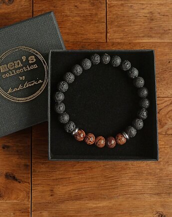 Męska bransoletka : jaspis & lawa, kaktusia