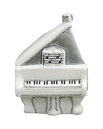 Bombka choinkowa: Fortepian z nutami: biały, Syn Bombkarza