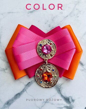 Brosza z Kolekcji COLOR z kryształami zatopionymi w złotych okręgach, Pudrowy Różowy