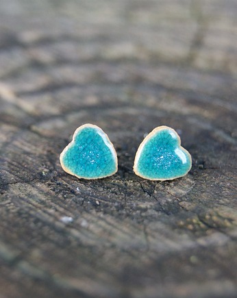 Małe kolczyki ceramiczne serca "Turkuski", Gliniana Koniczynka