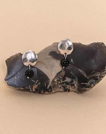 Kolczyki srebrne medaliony z kulką onyksu, Monopolka