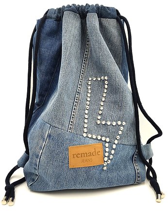 jeansowy plecak  worek, remadeJEANS