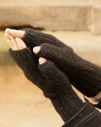 Mitenki rękawiczki bez palców czarne, Holy Alpaca Knit
