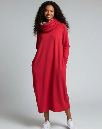 Sukienka dresowa Czakra komin midi malinowa czerwień rozmiar M, Auri Lili