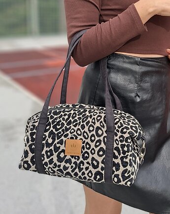 Żakardowa torebka jamnik w panterkę Beżowa, sabi tatka