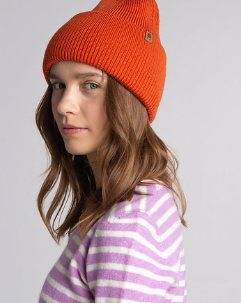 ŁANIA - czapka 100% wełna merino- pomarańcz, KOPYTO