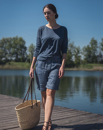 Lniana bluzka dzianinowa niebieska, LENOUI