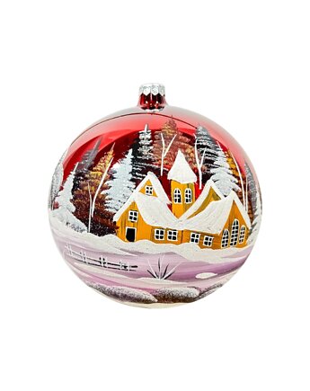 Bombka Duża Zimowa chata w lesie: czerwony, Syn Bombkarza