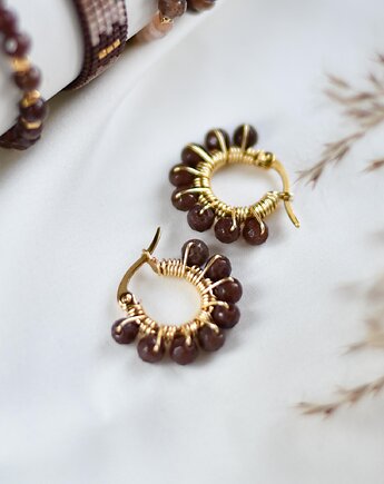 Kolczyki koła - oplatane brązowym awenturynem, Art Vision