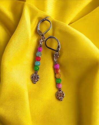 Kolczyki : summer collection : kolorowa muszla i kwiatuszki, kaktusia